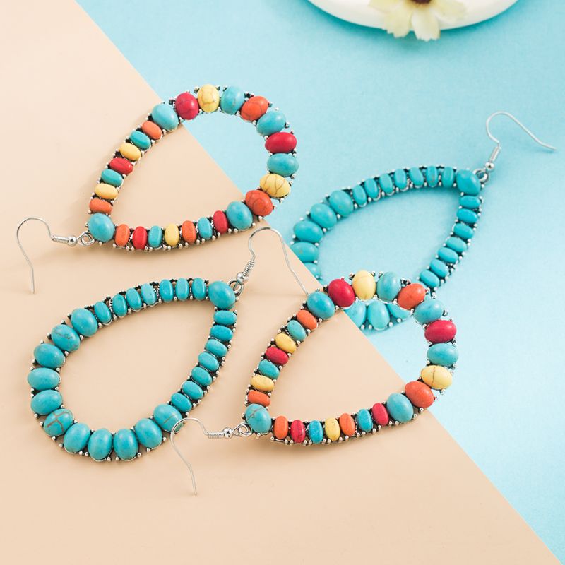 1 Pair Ethnic Style Bohemian Geometric Inlay Alloy Turquoise Drop Earrings