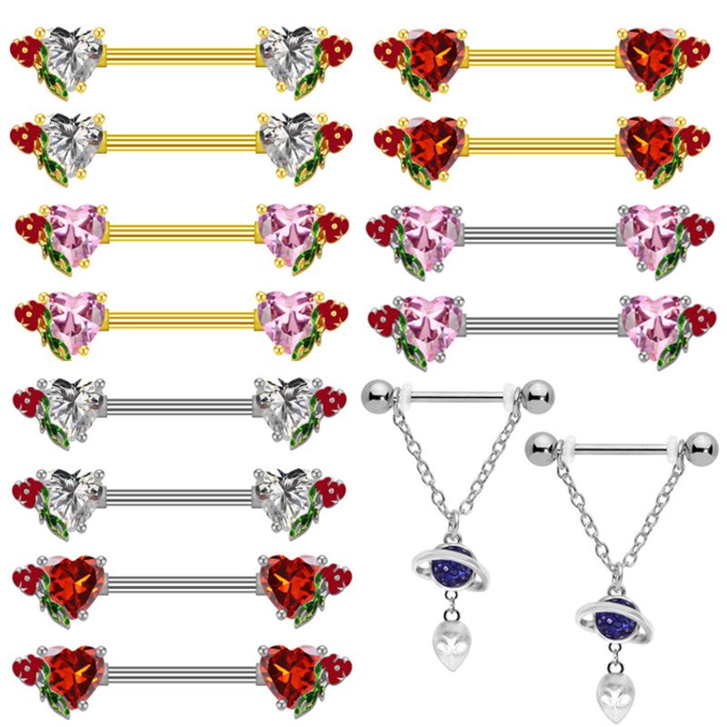 1 Piece Nipple Rings & Studs Sexy Heart Shape Rose 316 Stainless Steel  Alloy Plating Inlay Rhinestones Glass White Gold Plated Gold Plated