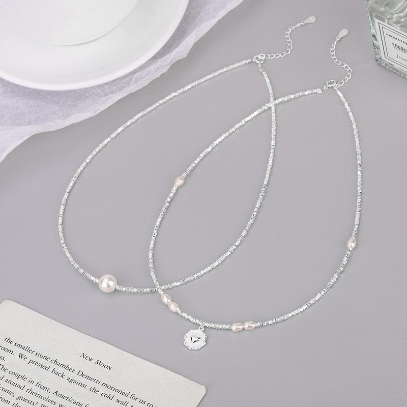 Einfacher Stil Einfarbig Sterling Silber Hülse Perlen Handgemacht Doppellagige Halsketten