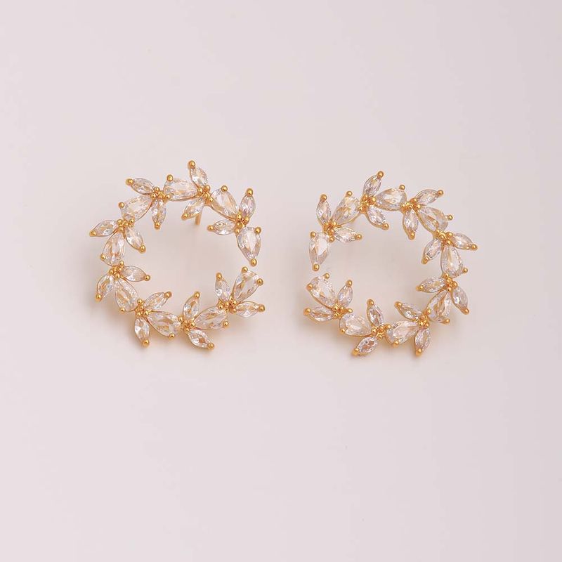 1 Pair Ig Style Elegant Luxurious Leaf Plating Inlay Copper Zircon 18k Gold Plated Ear Studs