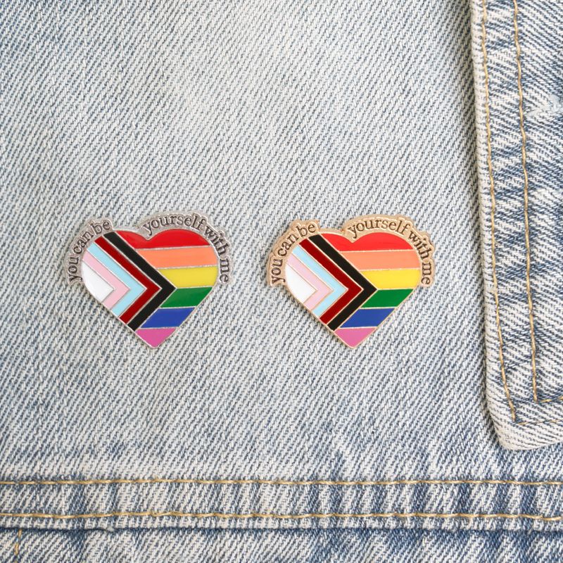 Cute Letter Rainbow Heart Shape Metal Unisex Brooches