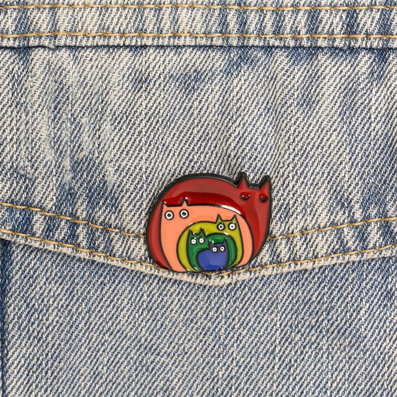 Cute Animal Rainbow Cat Metal Unisex Brooches