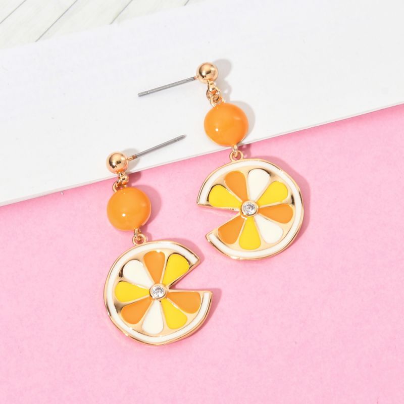 1 Pair Sweet Orange Enamel Plating Inlay Copper Zircon 18k Gold Plated Drop Earrings