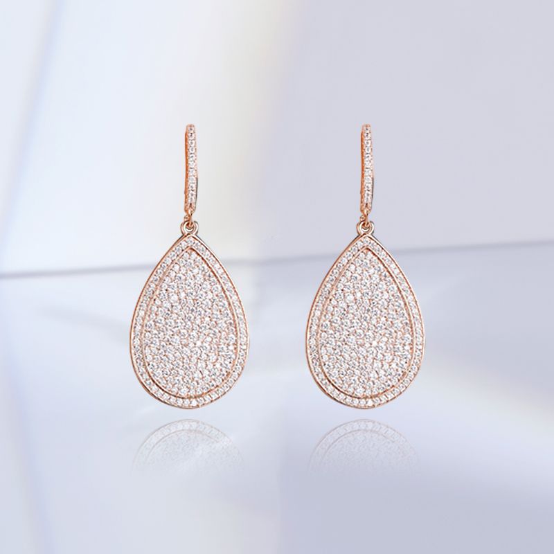 1 Par Elegante Gotitas De Agua Enchapado Embutido Cobre Circón Oro De Rose Plateado Pendientes De Gota