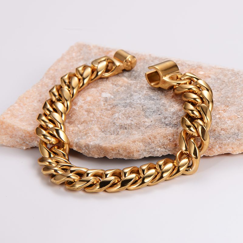 304 Stainless Steel 18K Gold Plated Hip-Hop Rock Cool Style Polishing Plating Solid Color Bracelets