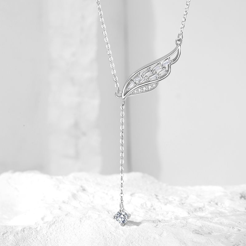 Casual Modern Style Wings Sterling Silver Polishing Plating Inlay Zircon Pendant Necklace