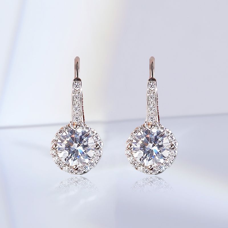 1 Pair Elegant Geometric Copper Zircon White Gold Plated Drop Earrings