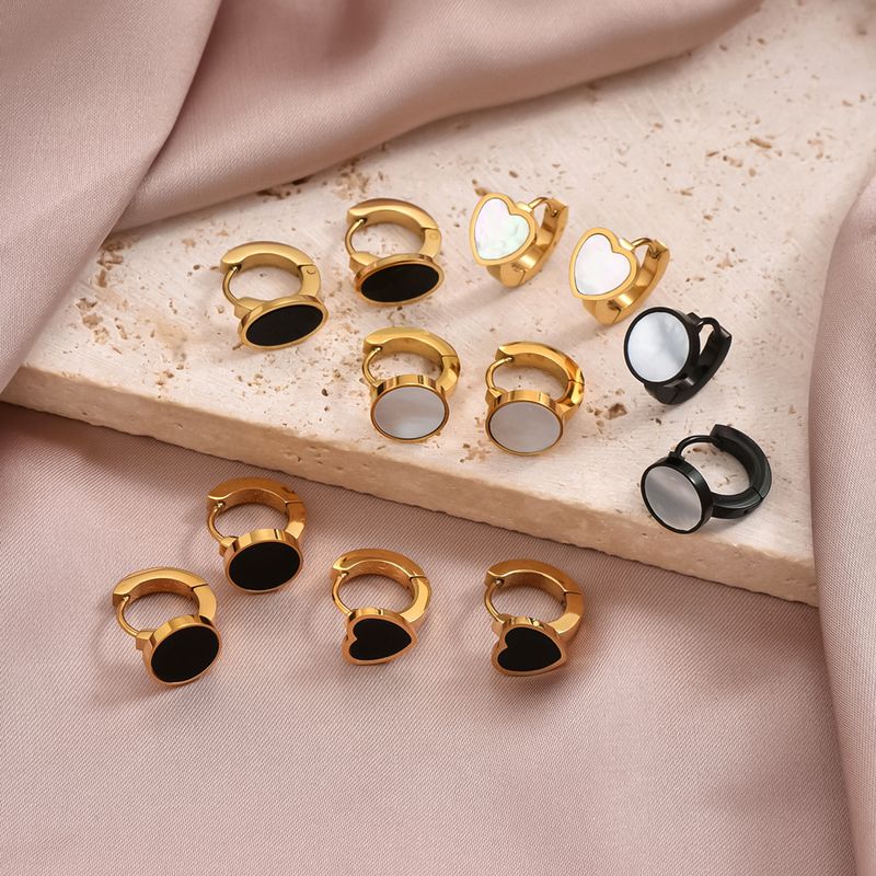 1 Pair Simple Style Commute Round Oval Heart Shape Irregular Plating Inlay 304 Stainless Steel Shell 14K Gold Plated Earrings