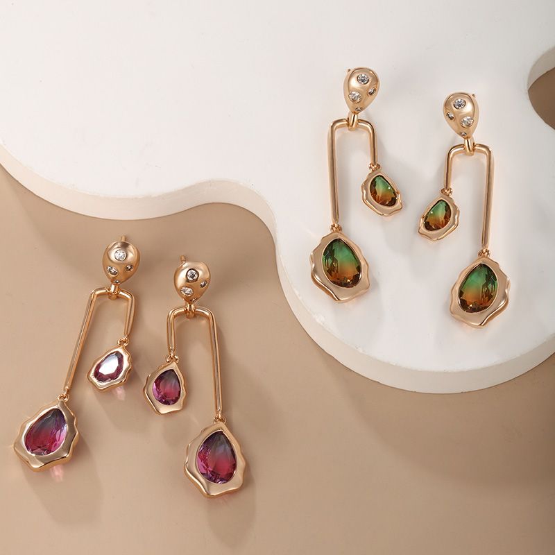 1 Pair Vintage Style Xuping Geometric Irregular Tassel Copper Alloy Artificial Gemstones 18k Gold Plated Drop Earrings