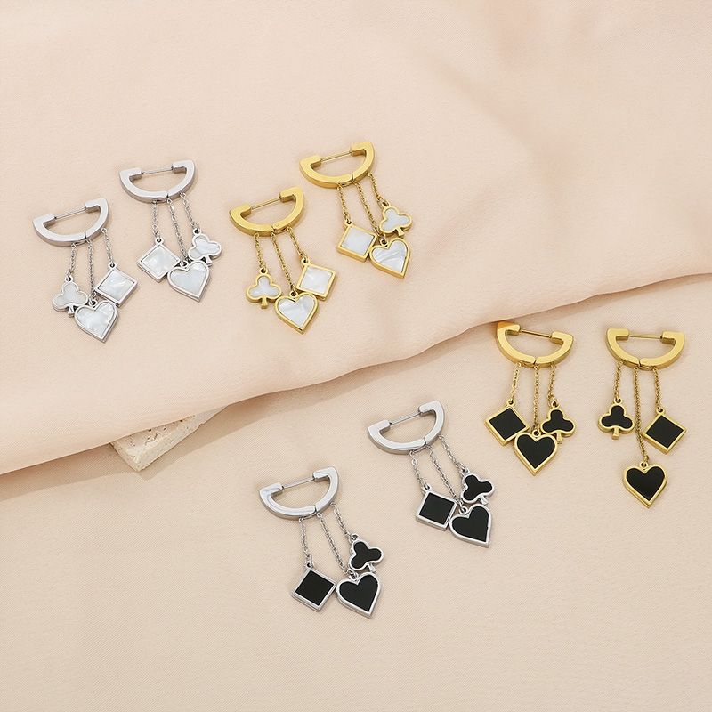 1 Pair Simple Style Square Heart Shape Chain Inlay Stainless Steel Shell 18K Gold Plated Drop Earrings