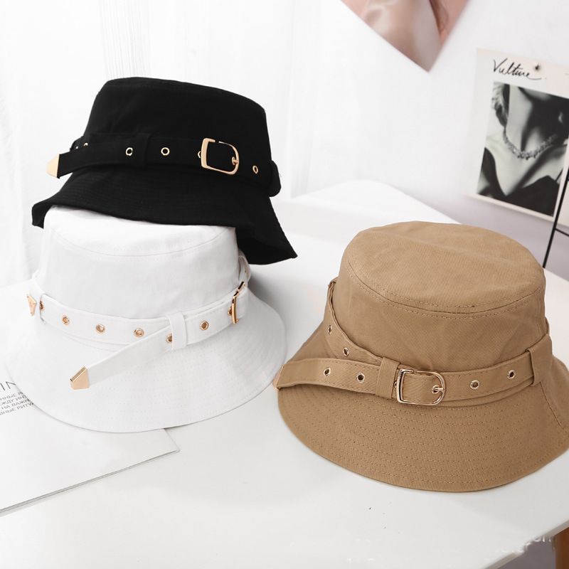 Unisex Simple Style Solid Color Belt Buckle Wide Eaves Bucket Hat