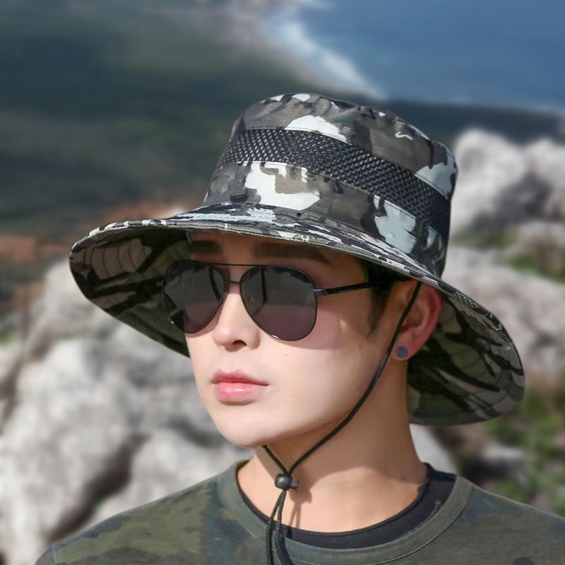 Men's Retro Simple Style Camouflage Wide Eaves Sun Hat