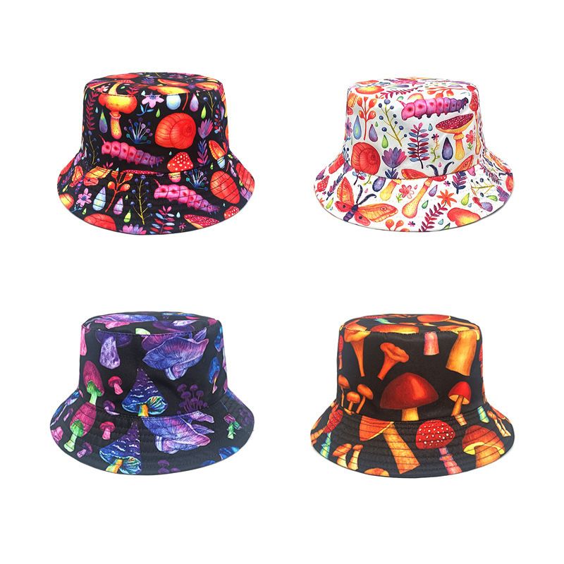 Unisex Casual Hip-hop Mushroom Printing Wide Eaves Bucket Hat