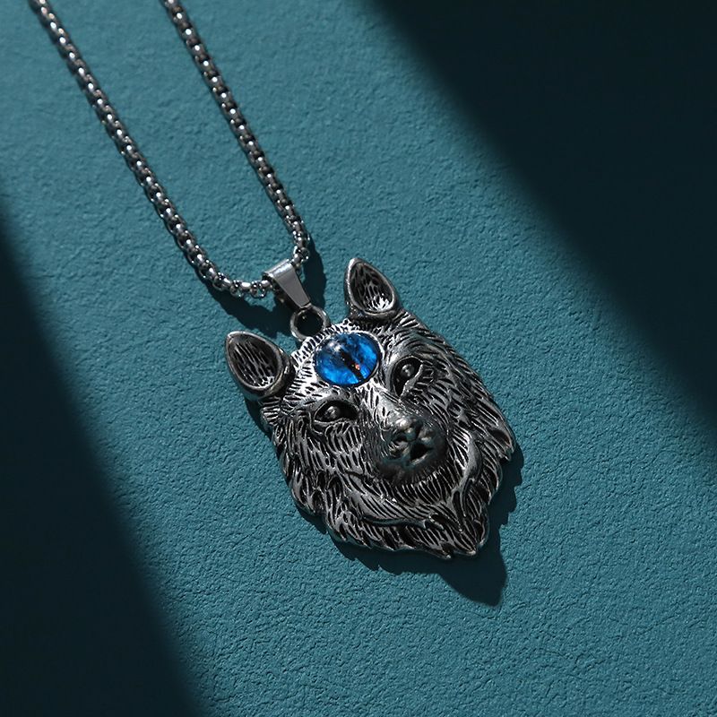 Casual Cool Style Animal Wolf Titanium Steel Plating Metal Inlay Beads Silver Plated Pendant Necklace