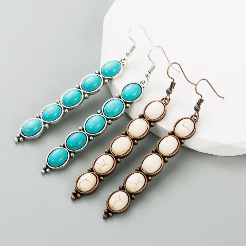 1 Pair Elegant Oval Inlay Alloy Turquoise Turquoise Drop Earrings