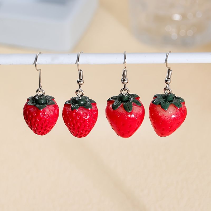 1 Pair Cute Strawberry Resin Drop Earrings