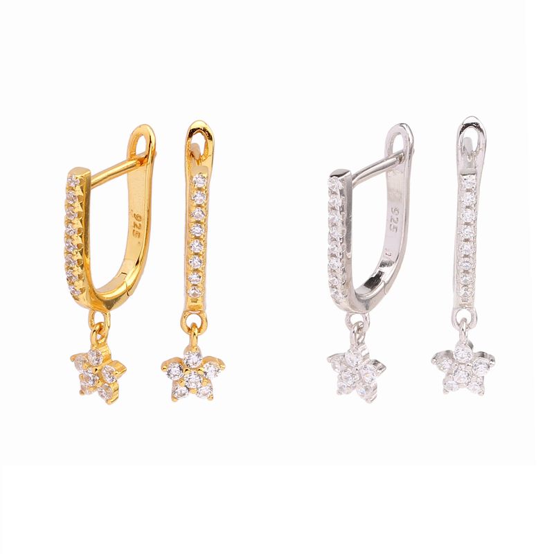 1 Pair Simple Style Star Inlay Sterling Silver Zircon Drop Earrings