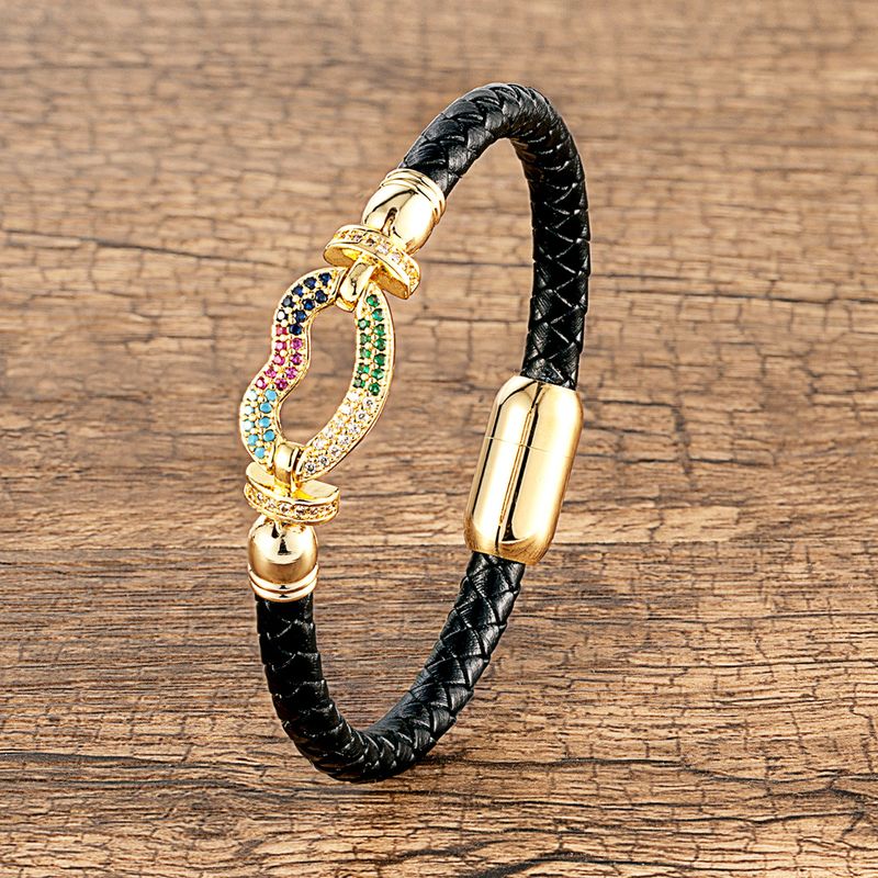 Sexy French Style Simple Style Lips Zircon Stainless Steel Pu Leather Wholesale Bracelets
