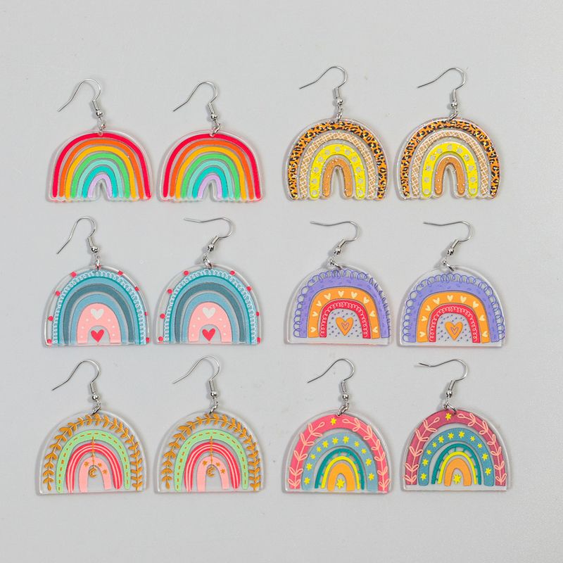 1 Pair Sweet Rainbow Heart Shape Arylic Drop Earrings