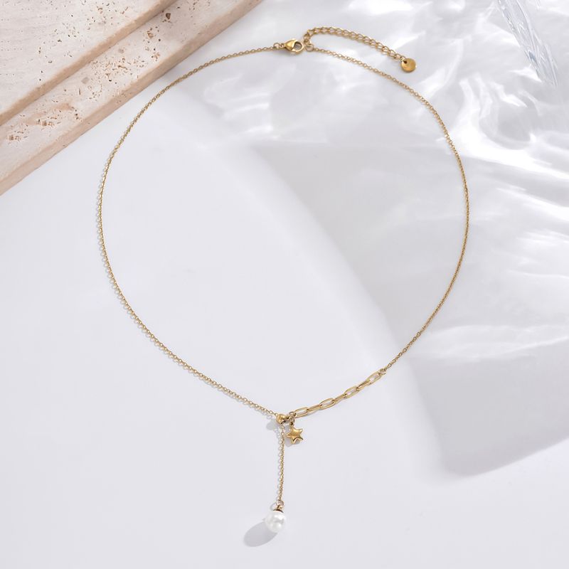 Edelstahl 304 14 Karat Vergoldet Einfacher Stil Überzug Inlay Runden Stern Süßwasserperle Halskette