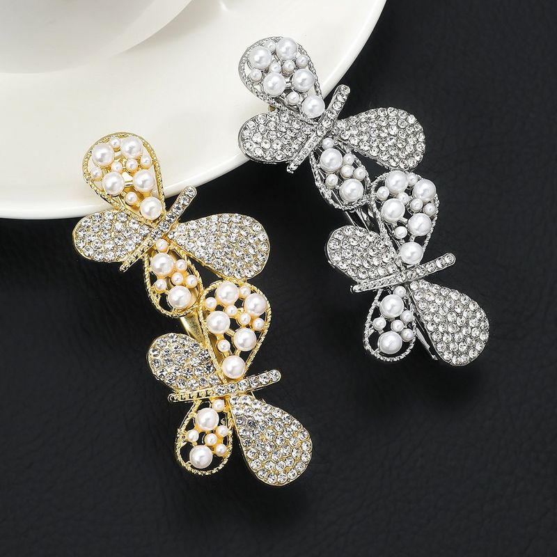 Mujeres Señora Mariposa Aleación Enchapado Embutido Perlas Artificiales Diamantes De Imitación Pinza Para El Cabello