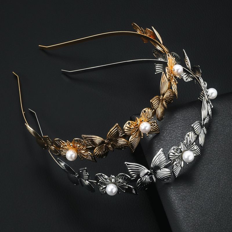 Women's Lady Butterfly Metal Inlay Artificial Pearls Hair Band