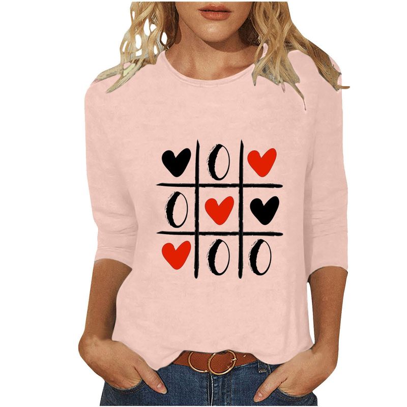 Women's T-shirt 3/4 Length Sleeve T-shirts Casual Basic Letter Heart Shape