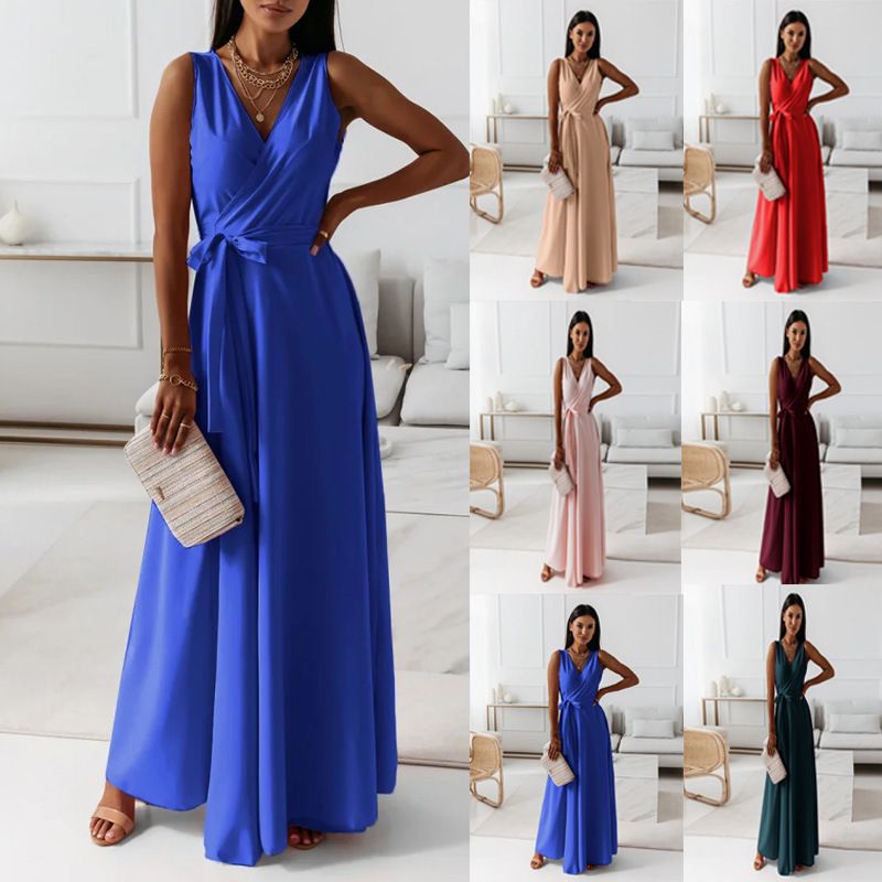 Women's Party Dress Elegant V Neck Sleeveless Solid Color Maxi Long Dress Daily