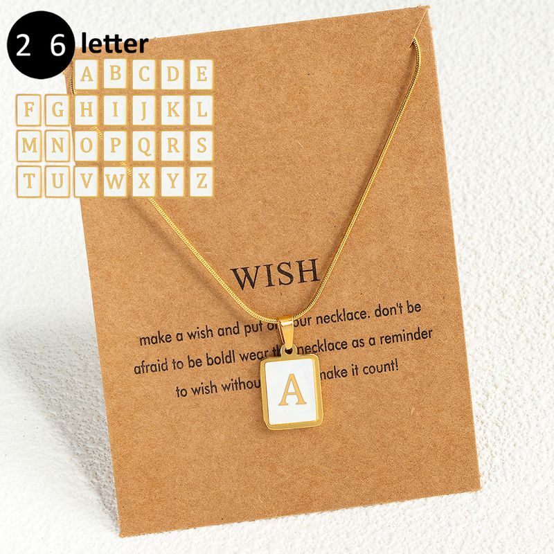 Wholesale Luxurious Letter Stainless Steel Plating Inlay 18K Gold Plated Shell Pendant Necklace