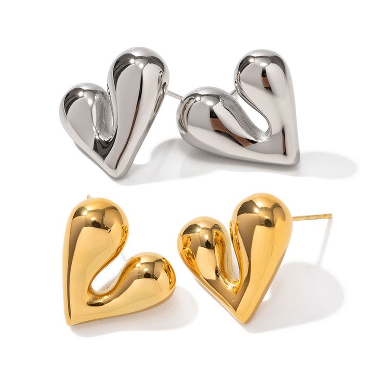 1 Pair Ig Style Casual Heart Shape Plating Stainless Steel 14k Gold Plated Ear Studs