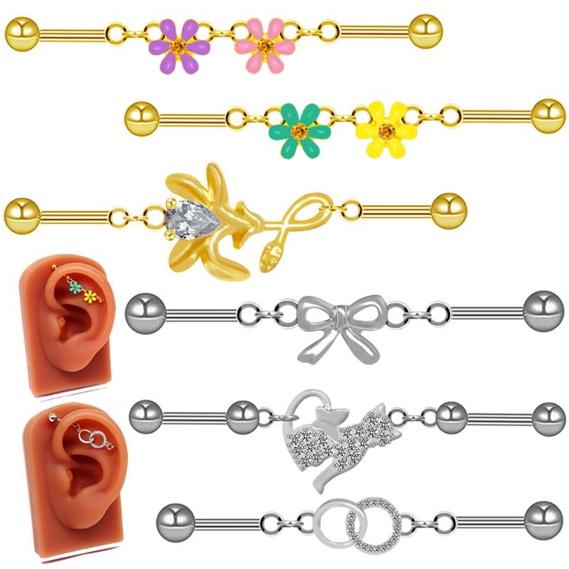 1 Piece Ear Cartilage Rings & Studs Sexy Simple Style Cat Flower Bow Knot 316 Stainless Steel  Alloy Epoxy Plating Inlay Rhinestones Glass White Gold Plated Gold Plated