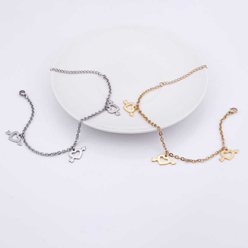 Simple Style Heart Shape Titanium Steel 18K Gold Plated Valentine'S Day Women's Anklet