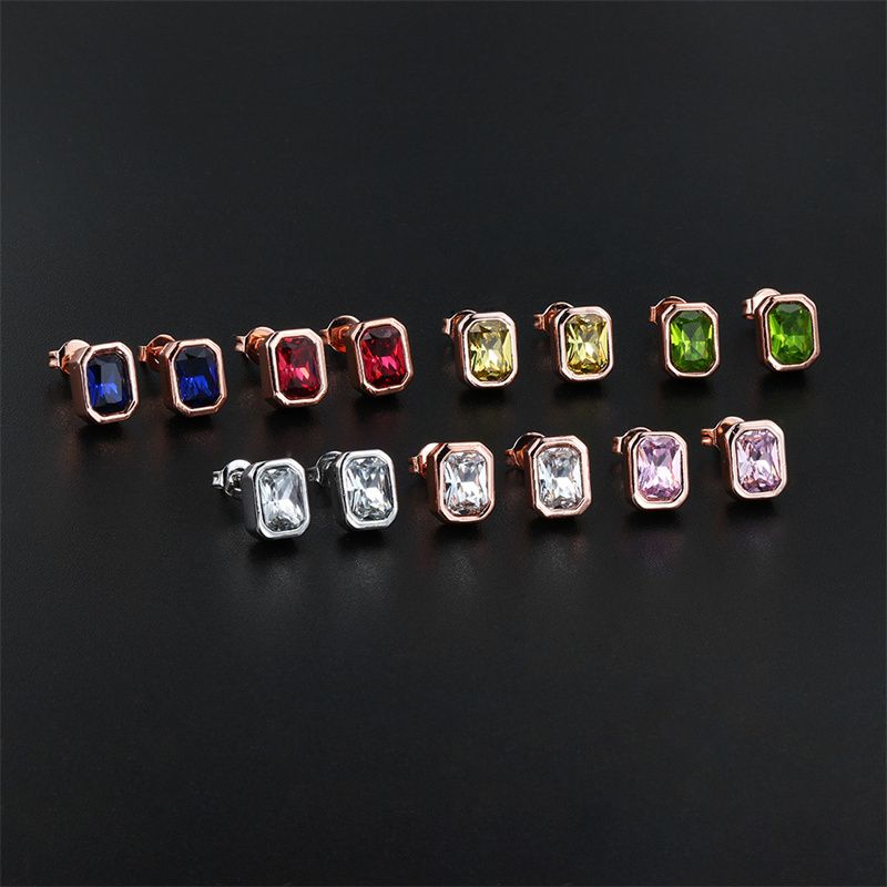 1 Pair Ig Style Simple Style Rectangle Plating Inlay Brass Zircon Rose Gold Plated White Gold Plated Ear Studs