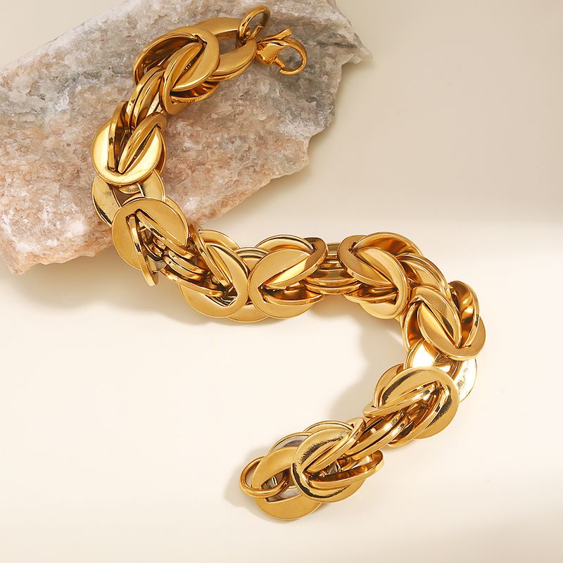 Casual Simple Style Solid Color 201 Stainless Steel 18K Gold Plated Bracelets In Bulk