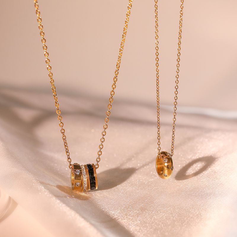 Edelstahl 304 18 Karat Vergoldet Einfacher Stil Überzug Inlay Geometrisch Kreis Zirkon Halskette