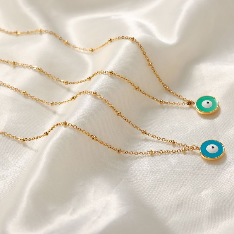 Lässig Einfacher Stil Pendeln Auge Titan Stahl Emaille Überzug 18 Karat Vergoldet Halskette Mit Anhänger