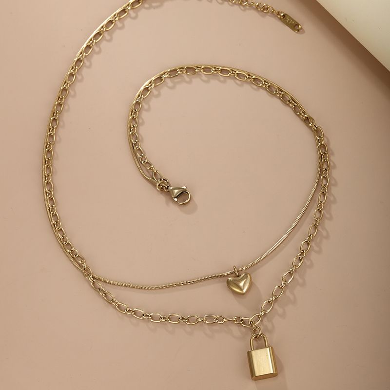 304 Stainless Steel 18K Gold Plated XUPING Streetwear Plating Heart Shape Lock Layered Necklaces