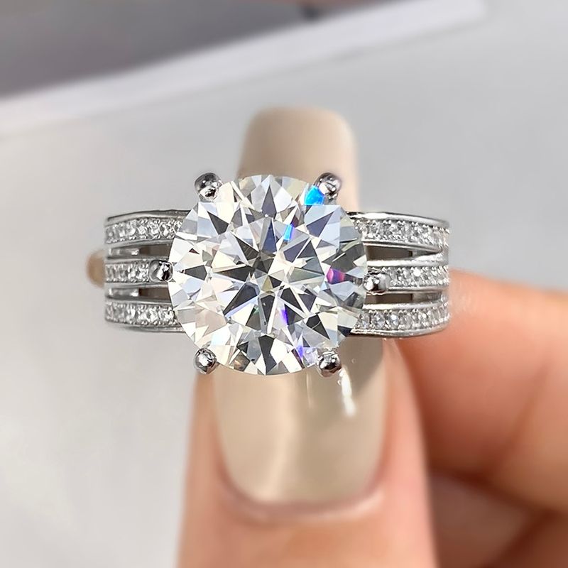 Casual Glam Round Sterling Silver Gra Inlay Moissanite Rings
