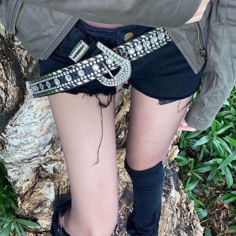 Punk Streetwear Solid Color Pu Leather Alloy Diamond Women's Leather Belts