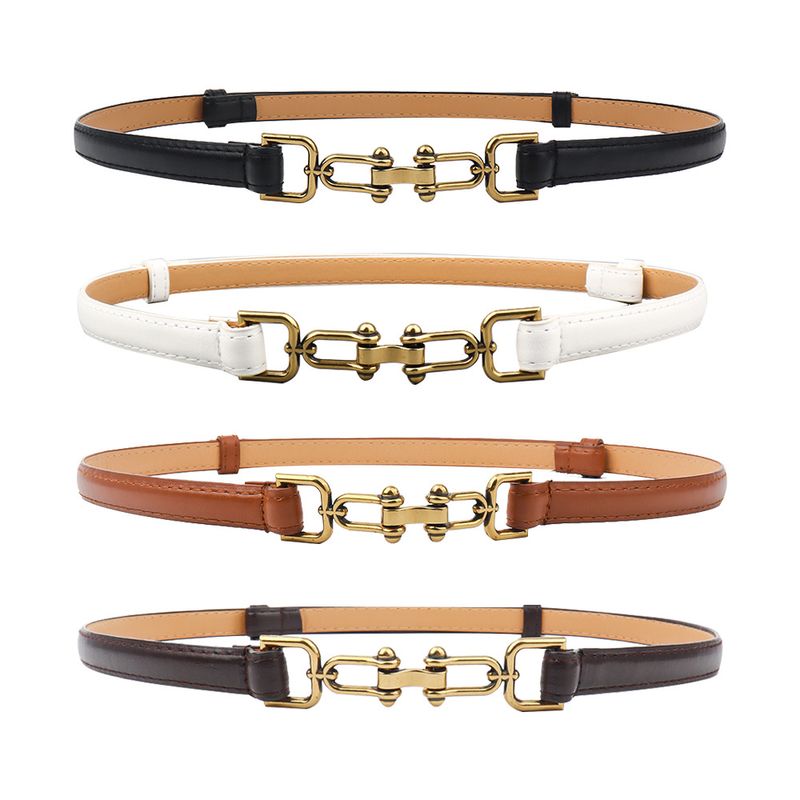 Retro Sweet Solid Color Pu Leather Alloy Plating Women's Leather Belts