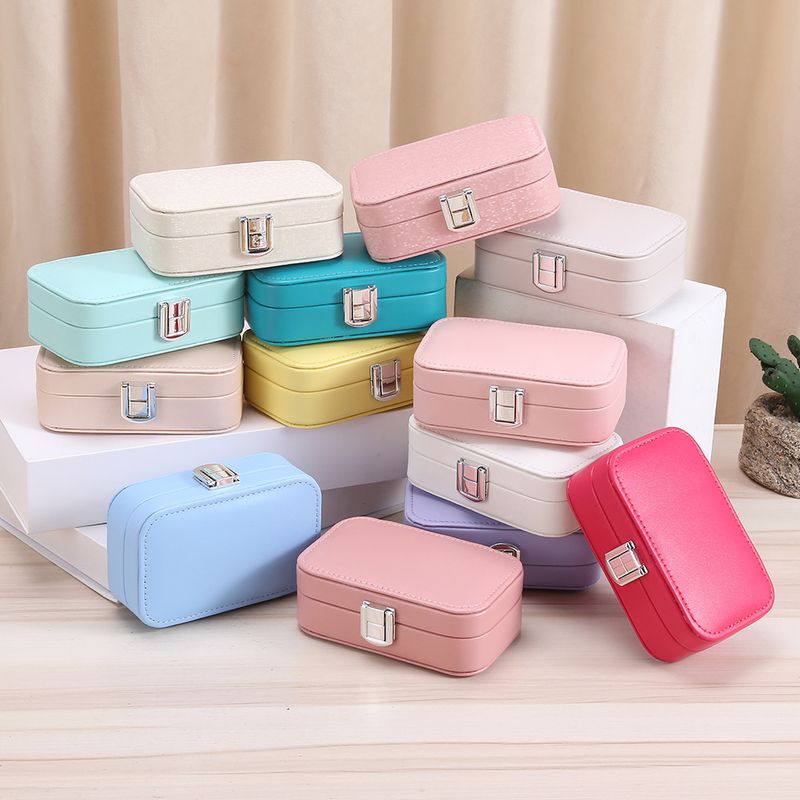 Simple Style Solid Color Pu Leather Coral Fleece Jewelry Boxes