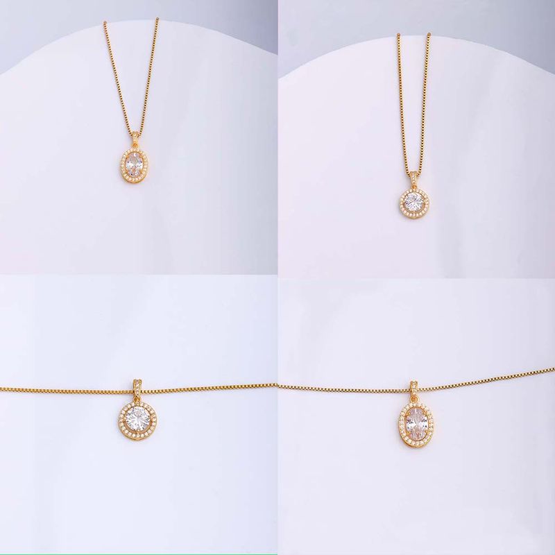Simple Style Round Oval Stainless Steel Copper Plating Inlay Zircon 18k Gold Plated Pendant Necklace