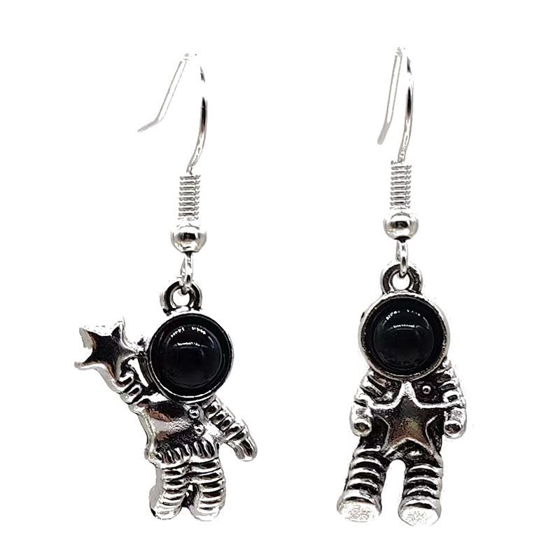 1 Pair Vintage Style Astronaut Star Plating Inlay Alloy Acrylic Silver Plated Drop Earrings