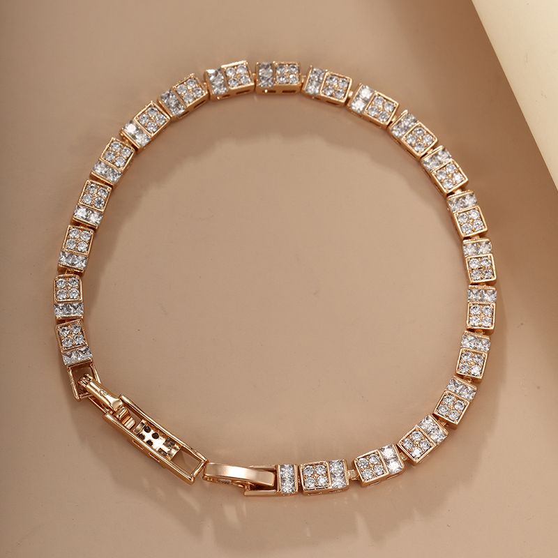 Glamour Xuping Brillant Carré Plaqué Or 18k Diamant Artificiel Alliage Le Cuivre De Gros Bracelets