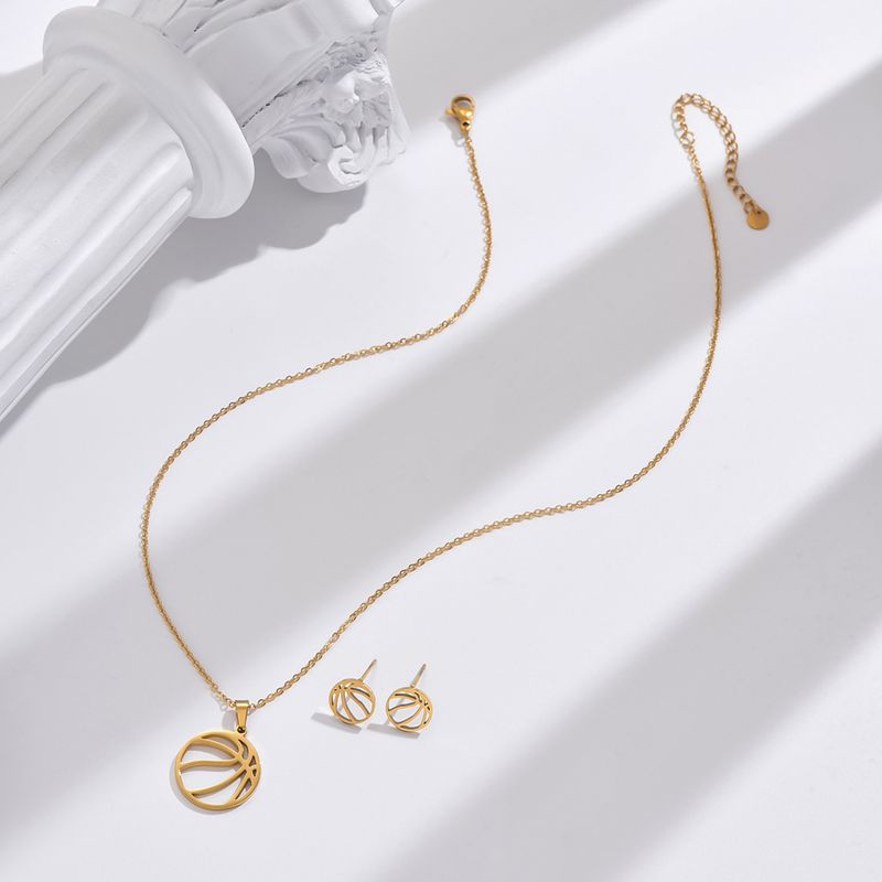 304 Stainless Steel 14K Gold Plated Simple Style Sports Plating Hollow Out Basketball Earrings Necklace