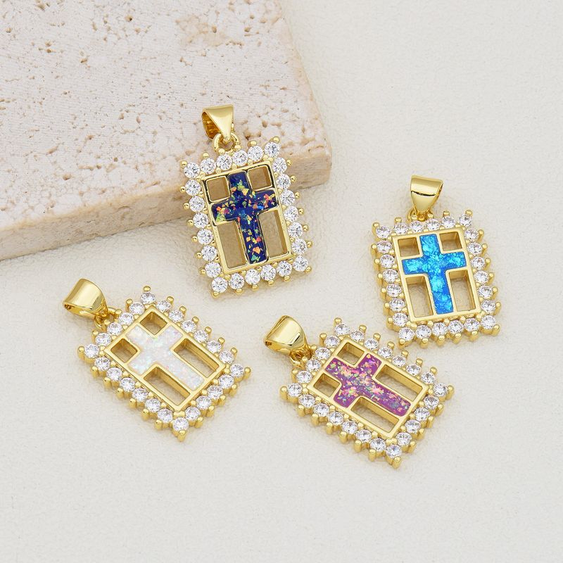1 Piece Simple Style Cross Copper Plating Inlay Jewelry Accessories