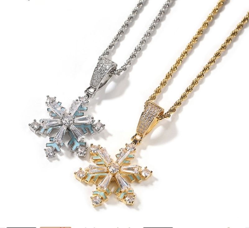 Hip-hop Snowflake Copper Luminous Inlay Zircon Pendant Necklace