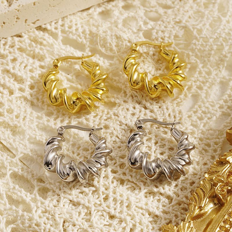 1 Paar Vintage-Stil Spiral- Edelstahl 304 18 Karat Vergoldet Reif Ohrringe