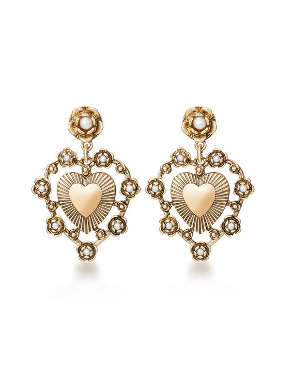 1 Pair Vintage Style Commute Heart Shape Flower Plating Inlay Alloy Artificial Pearls 14k Gold Plated Drop Earrings
