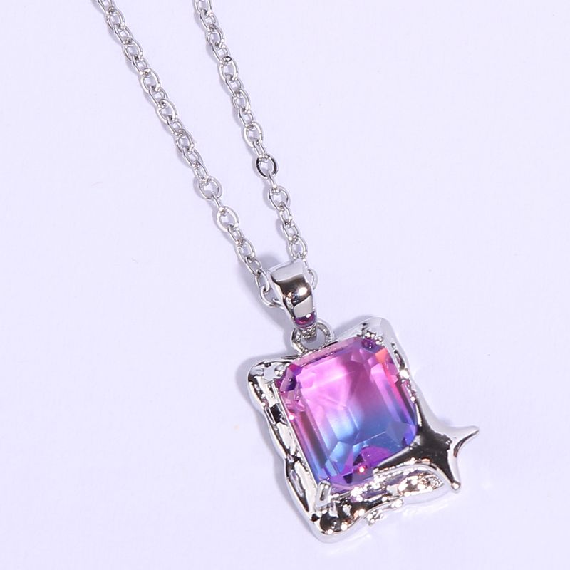 Ig Style Simple Style Streetwear Star Rectangle Stainless Steel Copper Plating Inlay Zircon White Gold Plated Pendant Necklace